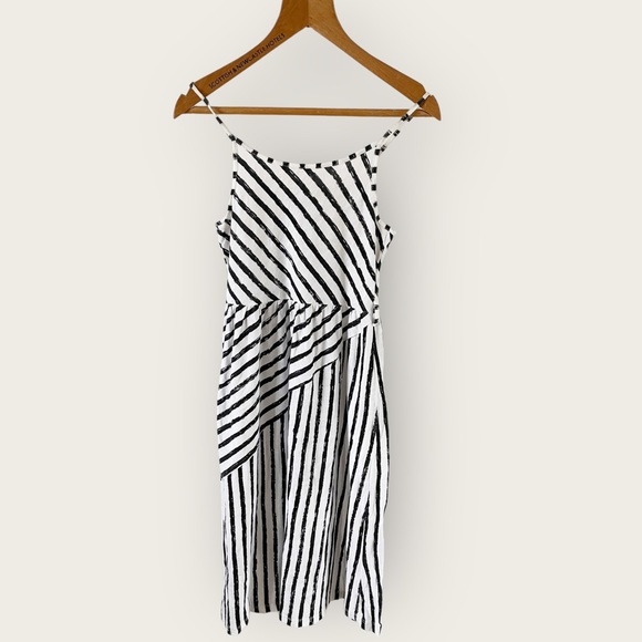 River Island Striped Slip Dress Size 10 Fit 8 White Black Strappy Midi - Picture 2 of 11